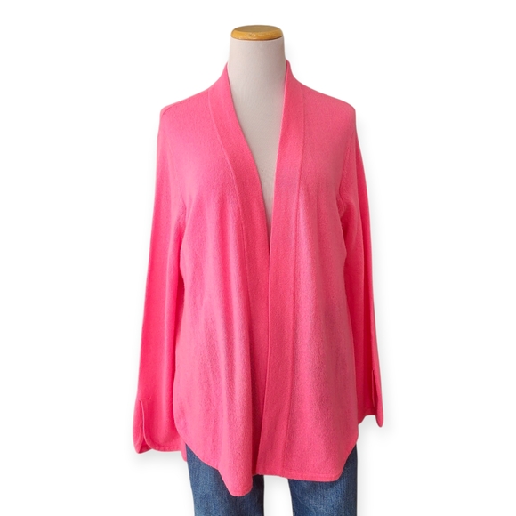 CLAUDIA NICHOLE Cashmere Barbie Pink Open Front Cardigan - Picture 2 of 13